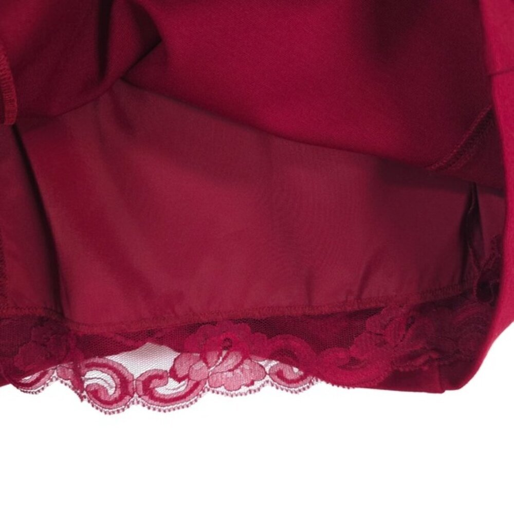 TRINA TURK Mini Dress Peplum Bell Sleeve Maroon Flare Lace 177313 No Size Tag XS - Picture 13 of 16